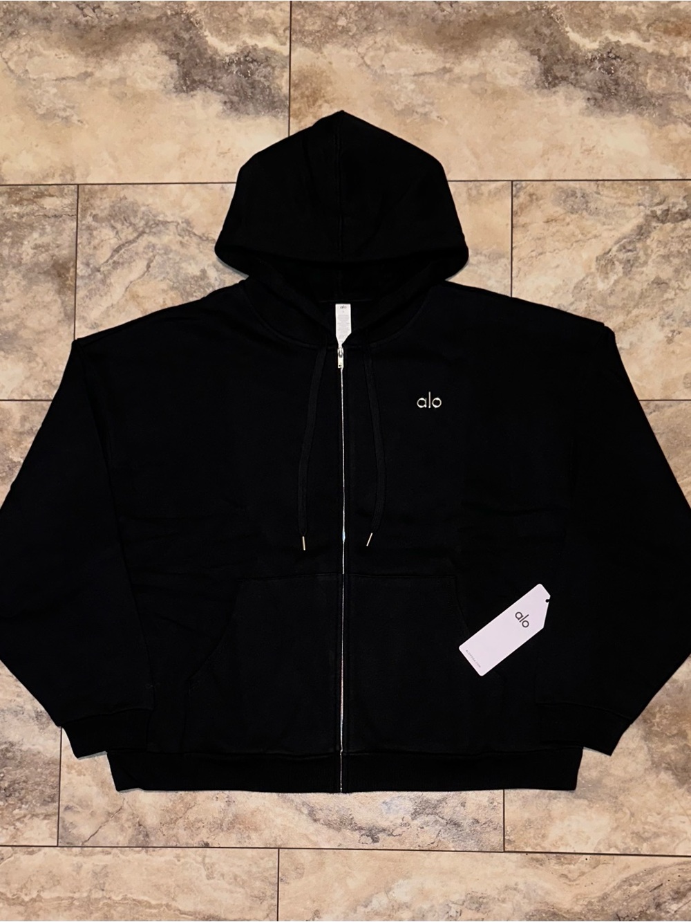Alo Yoga Accolade Full Zip Hoodie Black Sweatshirt NWT Size XL